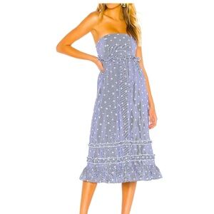 Tularosa - Strapless Raven Blue White Midi Eyelet Dress - Size: Medium